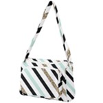 Pattern, Black, Blue, Gold, Lines, Stripes Front Pocket Crossbody Bag