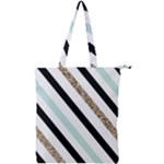 Pattern, Black, Blue, Gold, Lines, Stripes Double Zip Up Tote Bag