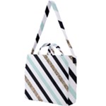 Pattern, Black, Blue, Gold, Lines, Stripes Square Shoulder Tote Bag