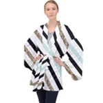 Pattern, Black, Blue, Gold, Lines, Stripes Long Sleeve Velvet Kimono 