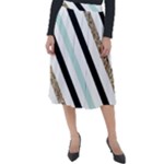 Pattern, Black, Blue, Gold, Lines, Stripes Classic Velour Midi Skirt 