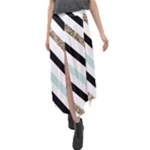 Pattern, Black, Blue, Gold, Lines, Stripes Velour Split Maxi Skirt