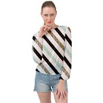 Pattern, Black, Blue, Gold, Lines, Stripes Banded Bottom Chiffon Top