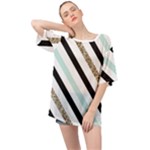 Pattern, Black, Blue, Gold, Lines, Stripes Oversized Chiffon Top