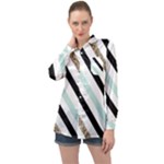 Pattern, Black, Blue, Gold, Lines, Stripes Long Sleeve Satin Shirt