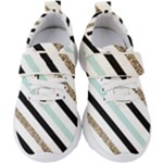 Pattern, Black, Blue, Gold, Lines, Stripes Kids  Velcro Strap Shoes