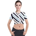 Pattern, Black, Blue, Gold, Lines, Stripes Short Sleeve Cropped Jacket