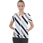 Pattern, Black, Blue, Gold, Lines, Stripes Short Sleeve Zip Up Jacket