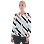 Pattern, Black, Blue, Gold, Lines, Stripes Velvet Zip Up Jacket