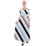 Pattern, Black, Blue, Gold, Lines, Stripes Half Sleeves Maxi Dress