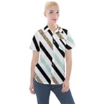 Pattern, Black, Blue, Gold, Lines, Stripes Women s Short Sleeve Pocket Shirt