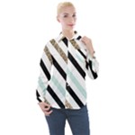 Pattern, Black, Blue, Gold, Lines, Stripes Women s Long Sleeve Pocket Shirt