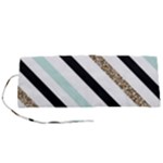 Pattern, Black, Blue, Gold, Lines, Stripes Roll Up Canvas Pencil Holder (S)