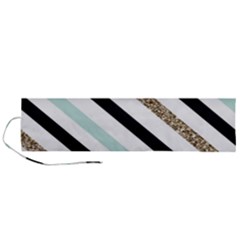 Pattern, Black, Blue, Gold, Lines, Stripes Roll Up Canvas Pencil Holder (L) from ArtsNow.com