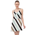 Pattern, Black, Blue, Gold, Lines, Stripes Summer Time Chiffon Dress