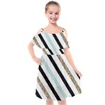 Pattern, Black, Blue, Gold, Lines, Stripes Kids  Cut Out Shoulders Chiffon Dress