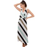 Pattern, Black, Blue, Gold, Lines, Stripes V-Neck Chiffon Maxi Dress