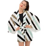 Pattern, Black, Blue, Gold, Lines, Stripes Long Sleeve Kimono