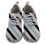 Pattern, Black, Blue, Gold, Lines, Stripes Women Athletic Shoes