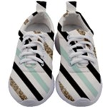 Pattern, Black, Blue, Gold, Lines, Stripes Kids Athletic Shoes