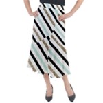 Pattern, Black, Blue, Gold, Lines, Stripes Midi Mermaid Skirt