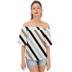 Pattern, Black, Blue, Gold, Lines, Stripes Off Shoulder Short Sleeve Top