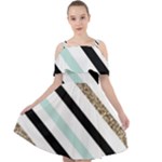 Pattern, Black, Blue, Gold, Lines, Stripes Cut Out Shoulders Dress