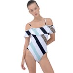 Pattern, Black, Blue, Gold, Lines, Stripes Frill Detail One Piece Swimsuit