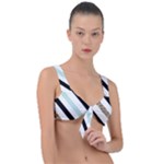 Pattern, Black, Blue, Gold, Lines, Stripes Front Tie Bikini Top