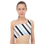 Pattern, Black, Blue, Gold, Lines, Stripes Spliced Up Bikini Top 