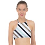 Pattern, Black, Blue, Gold, Lines, Stripes Halter Bikini Top