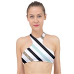 Pattern, Black, Blue, Gold, Lines, Stripes High Neck Bikini Top