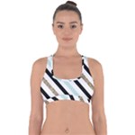 Pattern, Black, Blue, Gold, Lines, Stripes Cross Back Hipster Bikini Top 