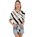 Pattern, Black, Blue, Gold, Lines, Stripes Tie Front Shirt 