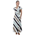 Pattern, Black, Blue, Gold, Lines, Stripes Flutter Sleeve Maxi Dress