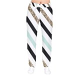 Pattern, Black, Blue, Gold, Lines, Stripes Women Velvet Drawstring Pants