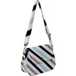 Pattern, Black, Blue, Gold, Lines, Stripes Saddle Handbag