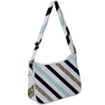 Pattern, Black, Blue, Gold, Lines, Stripes Zip Up Shoulder Bag