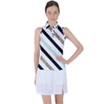 Pattern, Black, Blue, Gold, Lines, Stripes Women s Sleeveless Polo T-Shirt