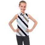 Pattern, Black, Blue, Gold, Lines, Stripes Kids  Sleeveless Polo T-Shirt