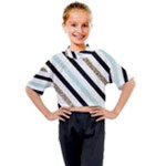 Pattern, Black, Blue, Gold, Lines, Stripes Kids Mock Neck T-Shirt