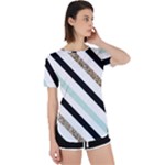 Pattern, Black, Blue, Gold, Lines, Stripes Perpetual Short Sleeve T-Shirt