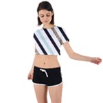 Pattern, Black, Blue, Gold, Lines, Stripes Tie Back Short Sleeve Crop T-Shirt