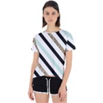 Pattern, Black, Blue, Gold, Lines, Stripes Open Back Sport T-Shirt