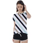 Pattern, Black, Blue, Gold, Lines, Stripes Short Sleeve Open Back T-Shirt