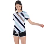 Pattern, Black, Blue, Gold, Lines, Stripes Asymmetrical Short Sleeve Sports T-Shirt