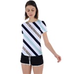 Pattern, Black, Blue, Gold, Lines, Stripes Back Circle Cutout Sports T-Shirt