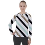 Pattern, Black, Blue, Gold, Lines, Stripes Women s Pique Long Sleeve T-Shirt