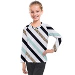 Pattern, Black, Blue, Gold, Lines, Stripes Kids  Long Mesh T-Shirt