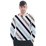 Pattern, Black, Blue, Gold, Lines, Stripes Men s Long Sleeve Raglan T-Shirt